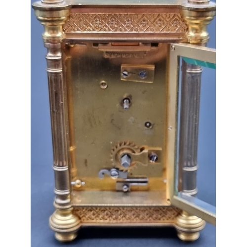 1146 - An antique French gilt brass carriage timepiece, height including handle 15.5cm.