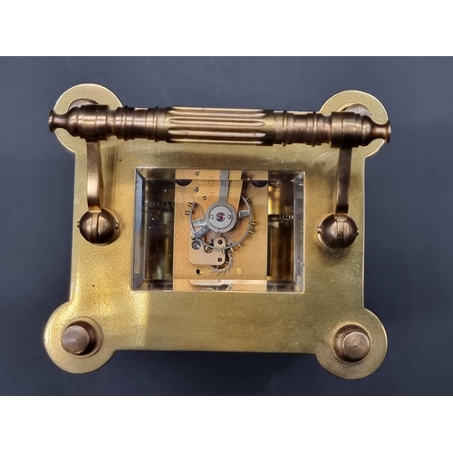 1146 - An antique French gilt brass carriage timepiece, height including handle 15.5cm.