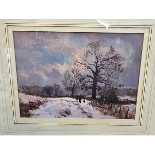 1173 - Andrew King, figures on a winter path, signed and indistinctly dated, gouache, 27 x 36cm; together w... 