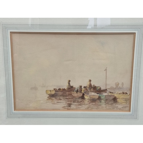 1176 - Arthur Briscoe, ‘Landing Oysters, Brightlingsea’, signed and titled, watercolour, 34 x 5... 