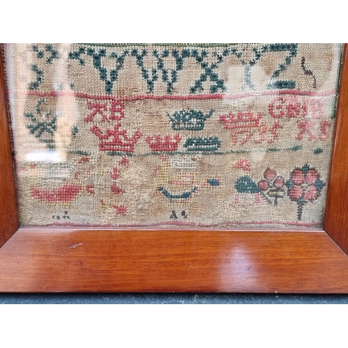 1183 - A George IV needlework sampler, inscribed 'Eliz Leeda, October 3, 1821, 31 x 31cm; together with ano... 