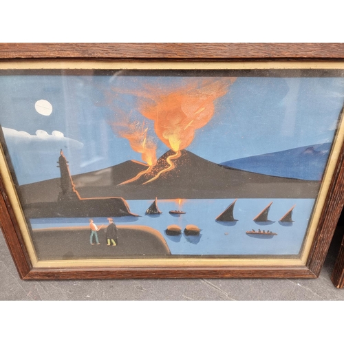 1202 - Neapolitan School, Vesuvius and The Bay of Naples, a pair, gouache, I.24 x 37cm. (2)... 