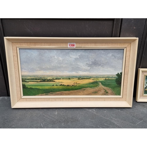 1208 - Oliver Ommaney, Distant View of Chichester, unsigned, oil on board, 21.5 x 44.5cm; together with ano... 