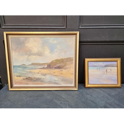 1232 - D Spraggs, Perranporth Beach, two works, each signed, oil on canvas, 40 x 50cm and 19.5 x 24.5cm. (2... 