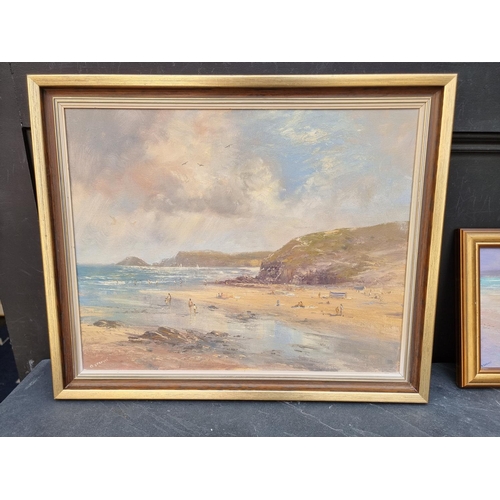 1232 - D Spraggs, Perranporth Beach, two works, each signed, oil on canvas, 40 x 50cm and 19.5 x 24.5cm. (2... 