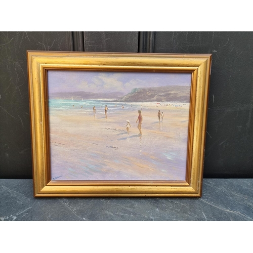 1232 - D Spraggs, Perranporth Beach, two works, each signed, oil on canvas, 40 x 50cm and 19.5 x 24.5cm. (2... 