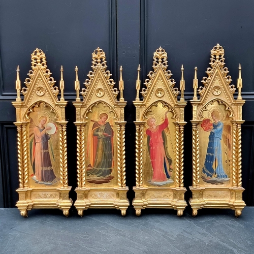 1236 - A good set of four 19th century Grand Tour style panels of saints, after Fra Angelico, tempera on ch... 