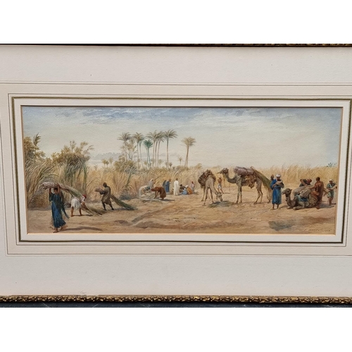 1237 - Frederick Goodall, 'An Arab Harvest', signed and dated 1869, watercolour, 18.5 x 44.5cm.... 