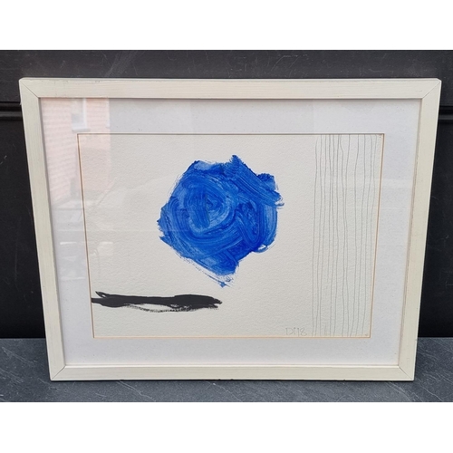 1239 - David Pearce, untitled composition with blue and black, initialled and dated 18, acrylic, 30 x 40.5c... 