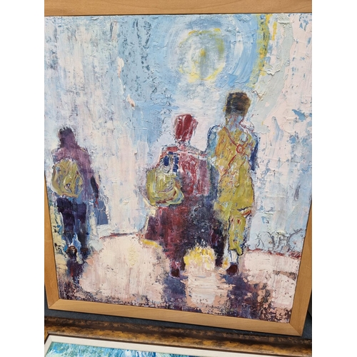 1254 - Christine Gagnon, three figures, signed and dated 1998 verso, oil on board, 56 x 50cm; together... 