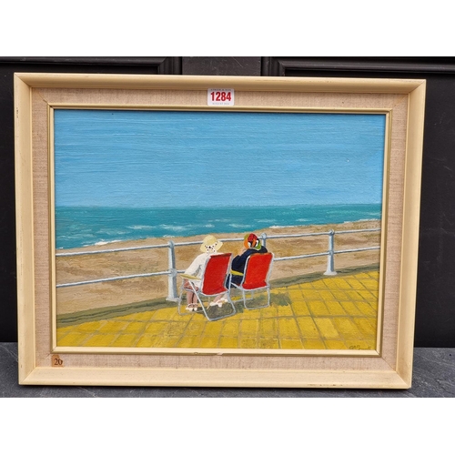 1284 - Christopher Alan Powell, 'Seaside Conversation', signed, oil on board, 28.5 x 39.5cm.Provenance... 