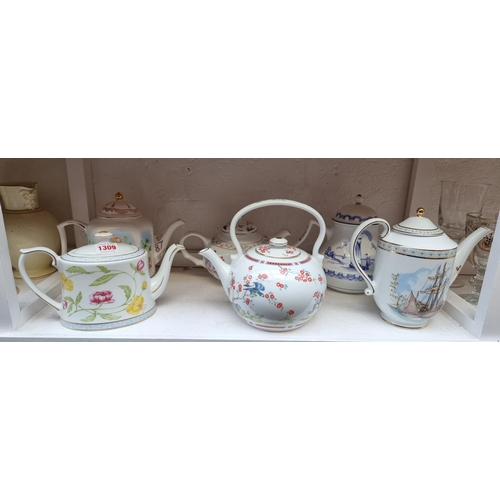 1309 - Six Compton & Woodhouse porcelain teapots and covers, largest 19cm high. ... 