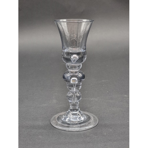 1390 - An 18th century multi-knop baluster wine glass, 15.7cm.