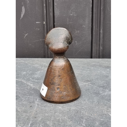 1448 - A late 19th century bronze figural novelty bell, 11.5cm high.