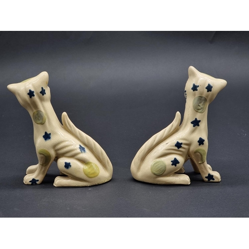 1450 - A pair of Aller Vale pottery cats, each with glass inset eye,15cm high.