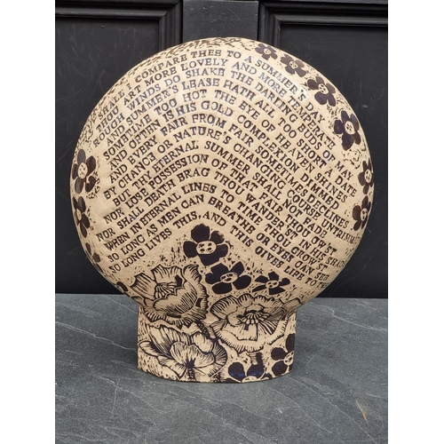 1472 - Studio Pottery: an unusual sculpture, inscribed with Shakespeare's Sonnet 18, impressed NJ pott... 