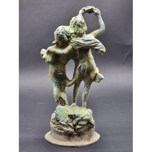 1507 - An antique bronze verdigris figure group, 33.5cm high.