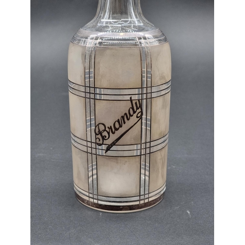 1510 - A clear glass and Sterling mounted 'Brandy' bottle, 27.5cm high.