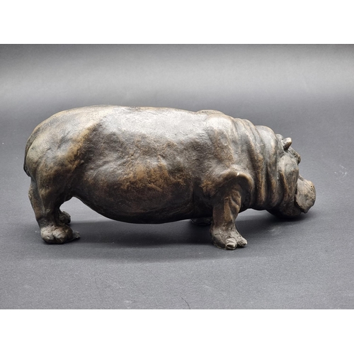 1540 - Rosalie Johnson, a bronzed resin hippopotamus, signed, dated 1994 and numbered 97/150, 29cm lon... 