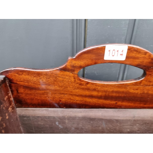 1014 - An unusual antique mahogany demi-lune stick stand, with liner, 40.5cm wide.