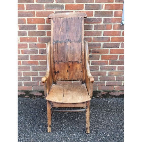 1058 - A 19th century ash, elm and fruitwood lambing type chair.