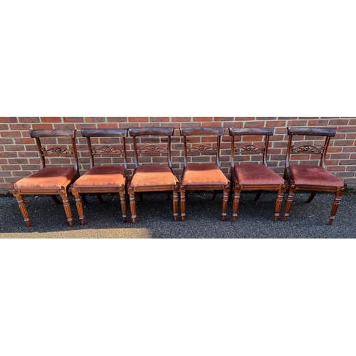 1064 - A set of six George IV carved rosewood dining chairs, possibly Gillows.