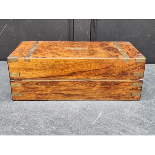 1108 - A Victorian burr walnut and brass bound writing slope, 50.5cm wide.