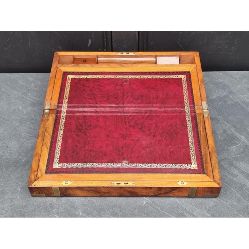 1108 - A Victorian burr walnut and brass bound writing slope, 50.5cm wide.