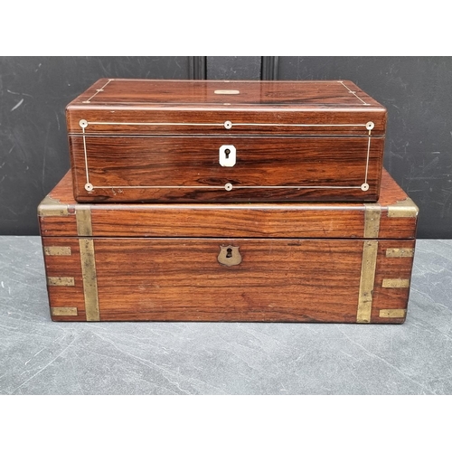 1110 - Two Victorian rosewood writing slopes, largest 50.5cm wide.