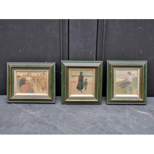 1225A - E. K. B. Dutch fisherfolk, three works, each initialled, watercolour, largest 7.5 x 11cm.... 