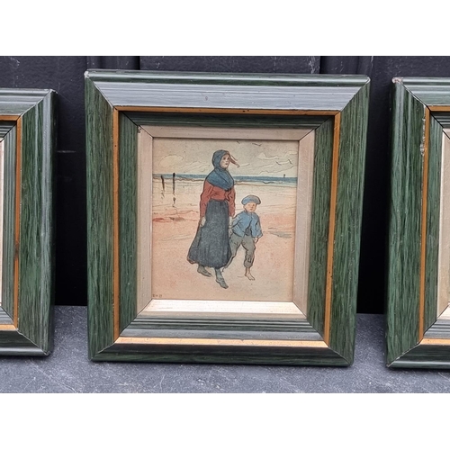 1225A - E. K. B. Dutch fisherfolk, three works, each initialled, watercolour, largest 7.5 x 11cm.... 