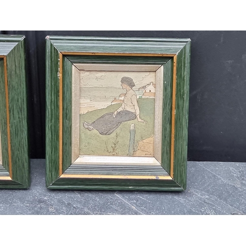 1225A - E. K. B. Dutch fisherfolk, three works, each initialled, watercolour, largest 7.5 x 11cm.... 