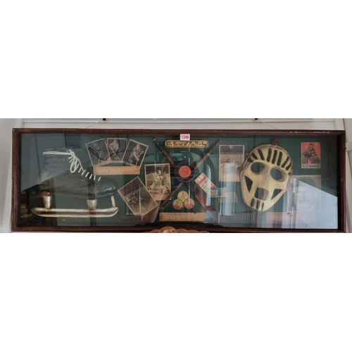 1246 - An ice hockey diorama, framed and glazed, the whole 33 x 105.5cm.