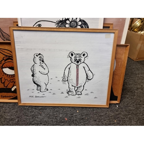 1250 - Will Spencer, six various cartoons, each signed, watercolour, largest 59 x 44.5cm. (6)... 