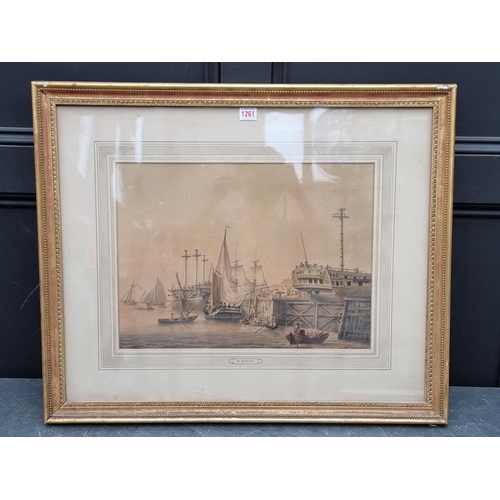 1261 - Samuel Atkins, a busy port, signed, watercolour, 35 x 47cm.