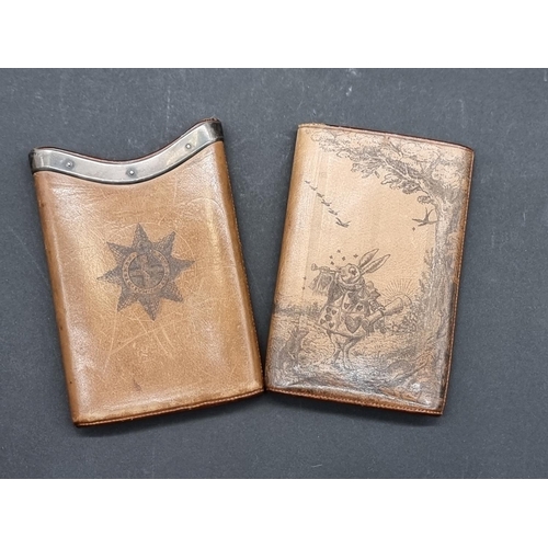 1587 - An unusual Victorian white metal mounted tan leather cigar case, with penwork decoration, indis... 