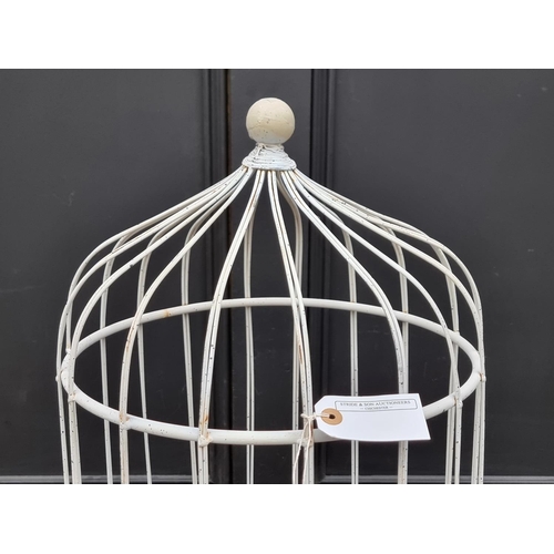 1619 - A white painted wirework plant stand, 100cm high.