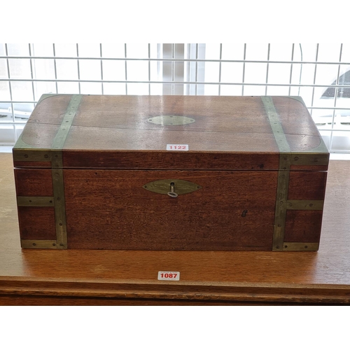 1122 - A 19th century mahogany and brass bound writing slope, 45.5cm wide.