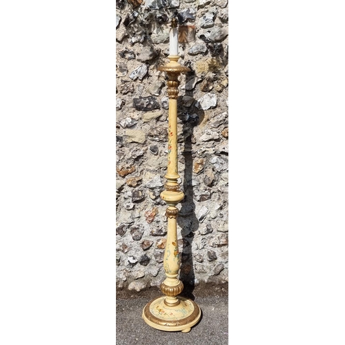 1124 - An old polychrome painted and parcel gilt standard lamp, total height 185cm.