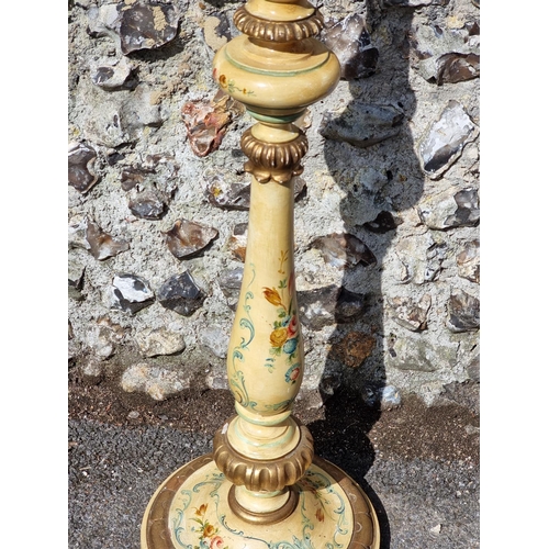 1124 - An old polychrome painted and parcel gilt standard lamp, total height 185cm.