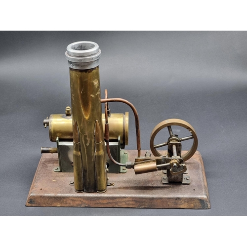 1549 - An unusual Trench Art stationary steam engine, 32.5cm wide.