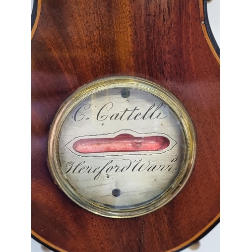 1624 - A 19th century mahogany five dial banjo barometer, inscribed 'C Cattelli, Hereford...'.... 