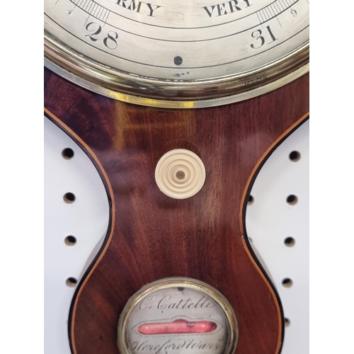 1624 - A 19th century mahogany five dial banjo barometer, inscribed 'C Cattelli, Hereford...'.... 