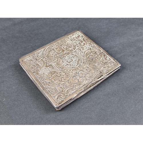 100 - A Continental white metal cigarette case, stamped '800', 8.5cm wide.