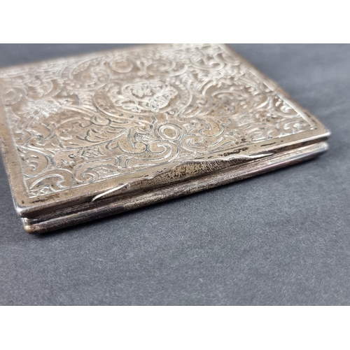 100 - A Continental white metal cigarette case, stamped '800', 8.5cm wide.