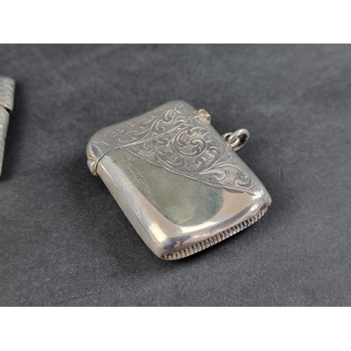 106 - A late Victorian silver card case, by Robert Pringle & Sons, Birmingham 1901, 8.5cm wide; togeth... 