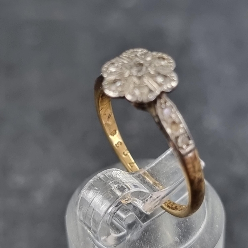 126 - A 18ct gold and platinum diamond daisy ring, size K 1/2, gross weight 2.3g.