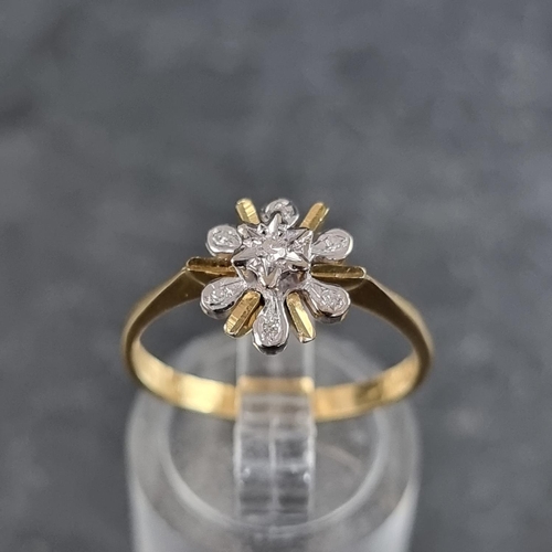 130 - An 18ct gold diamond floral cluster ring, set seven small diamonds, London 1986, size O 1/2, gross w... 