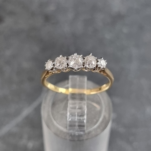 130A - A Victorian yellow metal diamond five stone ring, size M 1/2.