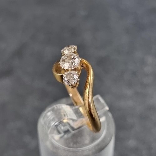 136 - An 18ct gold diamond three stone ring, the principal stone approximately 0.25ct, size L, Chester 190... 